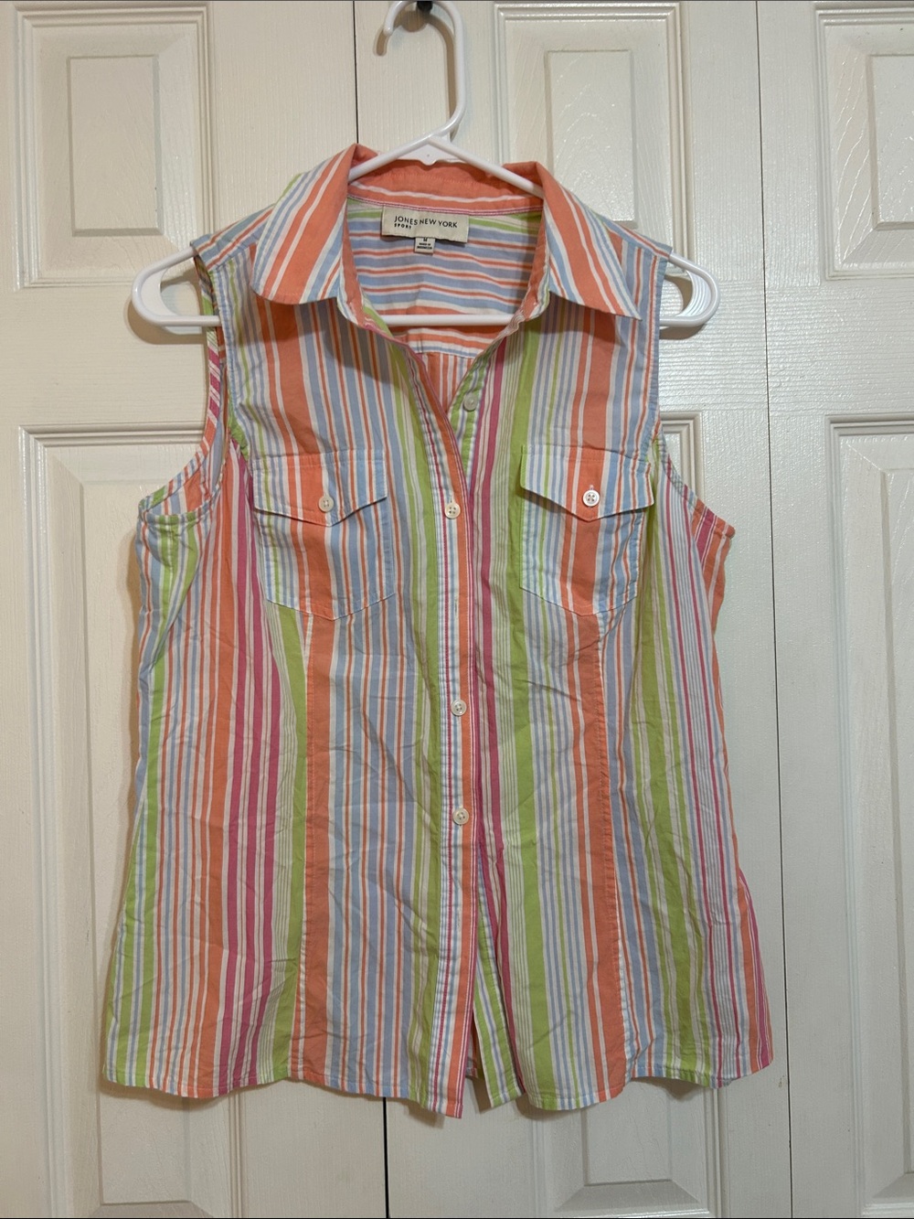 Jones New York Sleeveless Striped Button-Front Top in Multi-Color